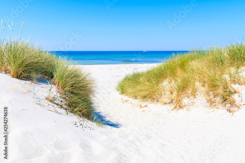 Path to beach and sand dunes on Hiddensee island on sunny summer day, Baltic Sea, Germany