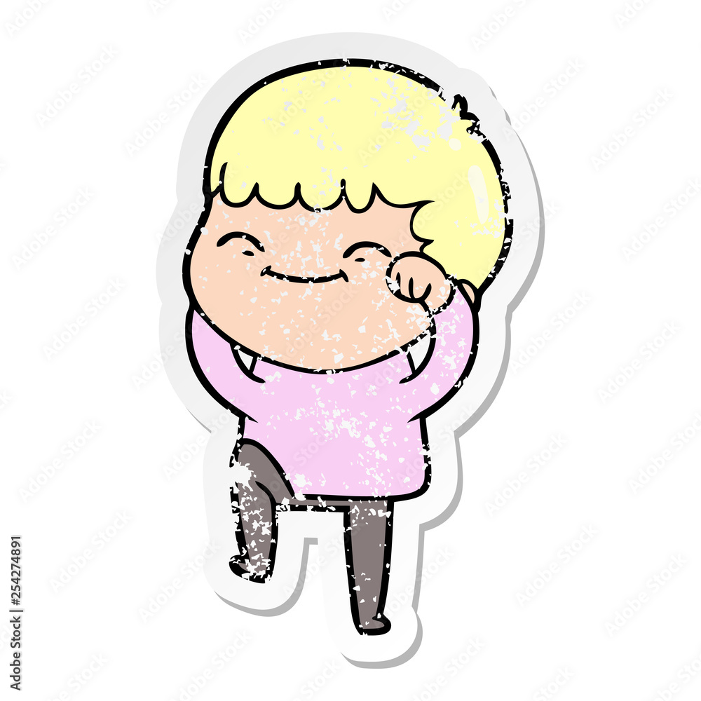distressed sticker of a cartoon happy boy distressed sticker of a cartoon happy boy