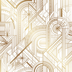 Papier peint photo Art deco patrons Motif géométrique or et blanc  © Alevtina