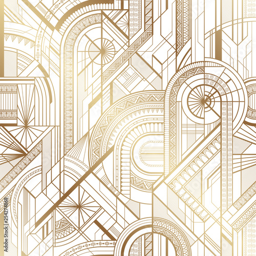 Seamless art deco geometric gold and white pattern