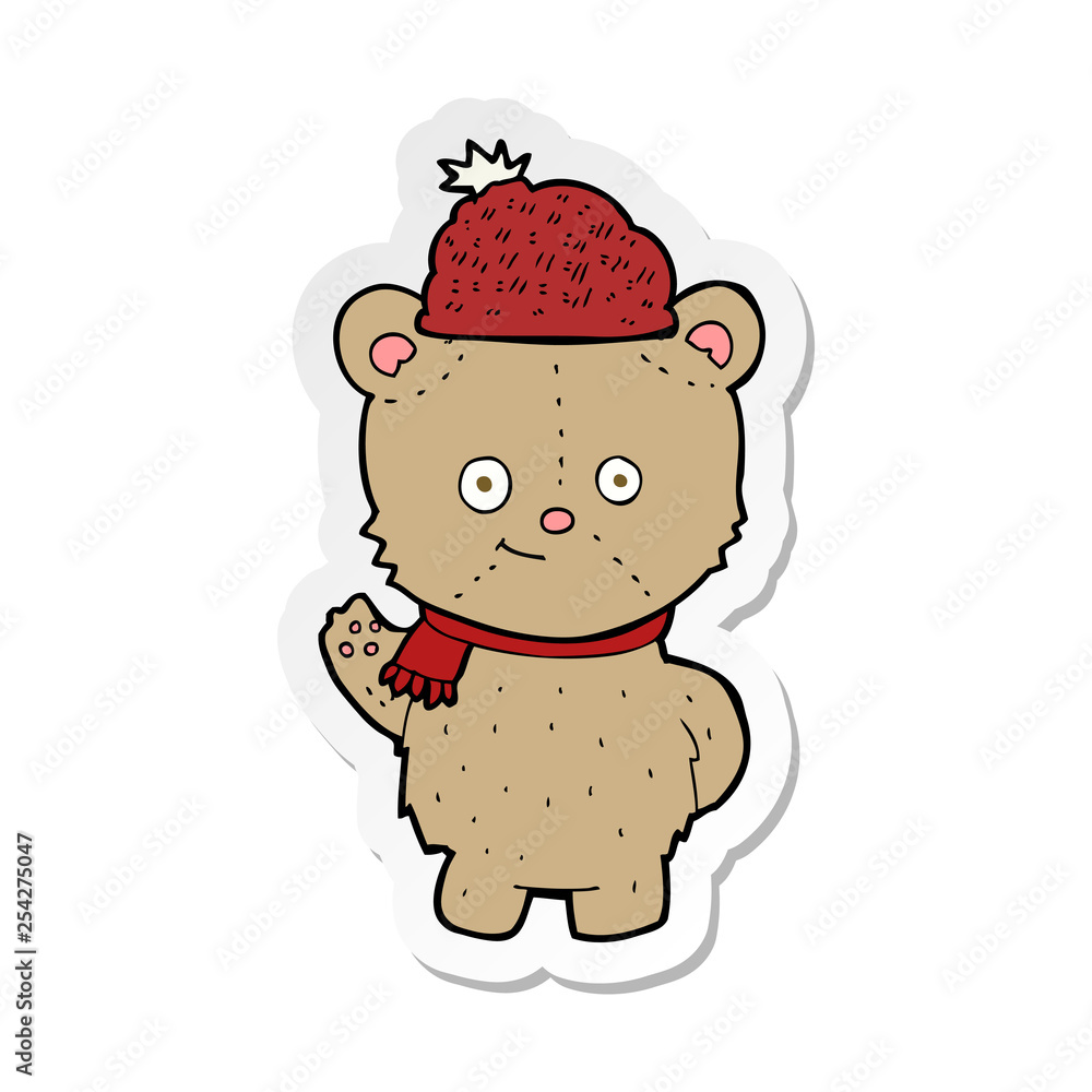 sticker of a cartoon bear in hat sticker of a cartoon bear in hat