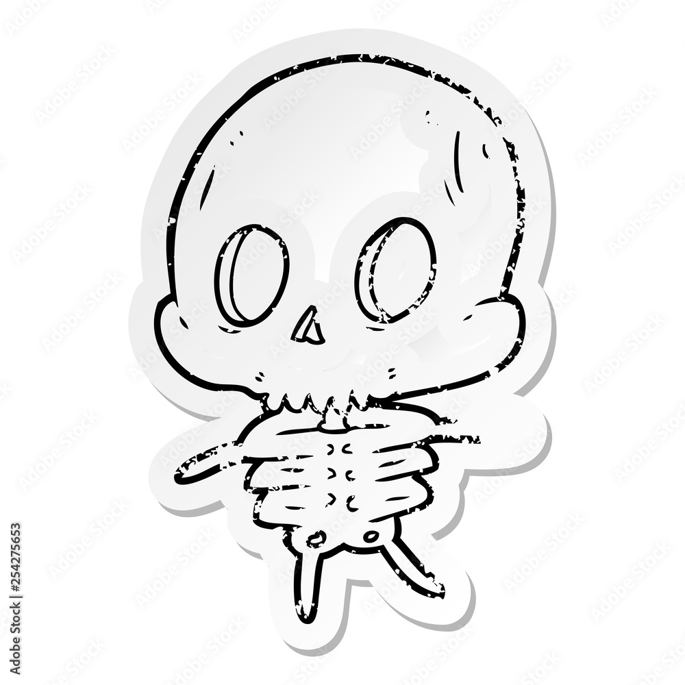 distressed sticker of a cartoon skeleton distressed sticker of a cartoon skeleton