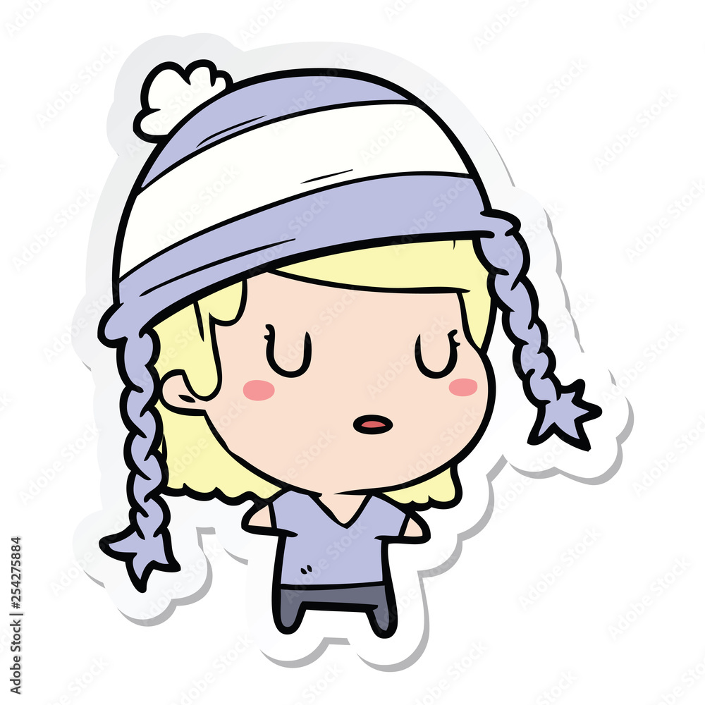 Obraz premium sticker of a cartoon woman wearing hat
