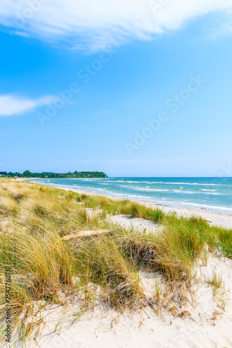 View of beach and sand dunes in Lobbe village, Ruegen island, Baltic Sea, Germany
