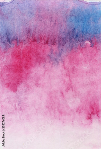 Pink watercolor paper background. Hand drawn painting backdrop. Abstract texture. Living coral color. Trend colors. Light gradient clouds