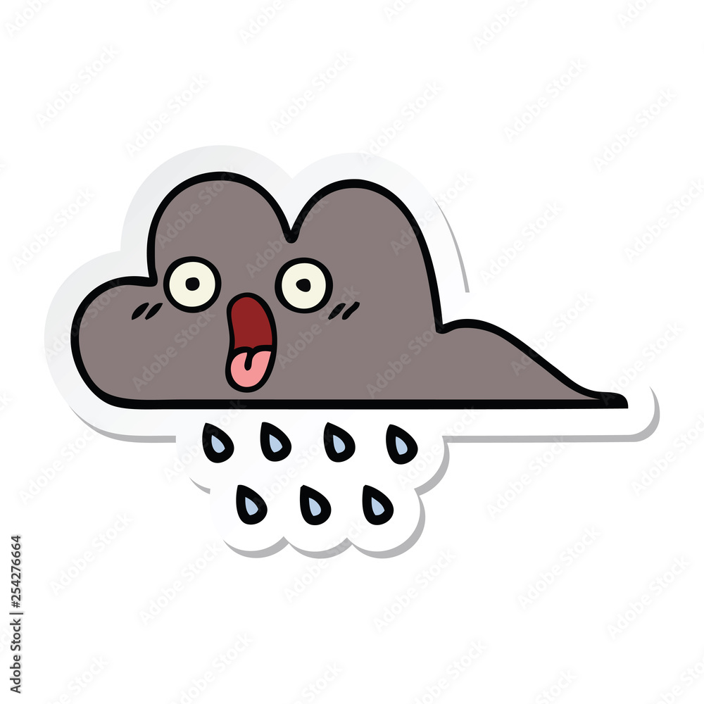 sticker of a cute cartoon storm rain cloud sticker of a cute cartoon storm rain cloud