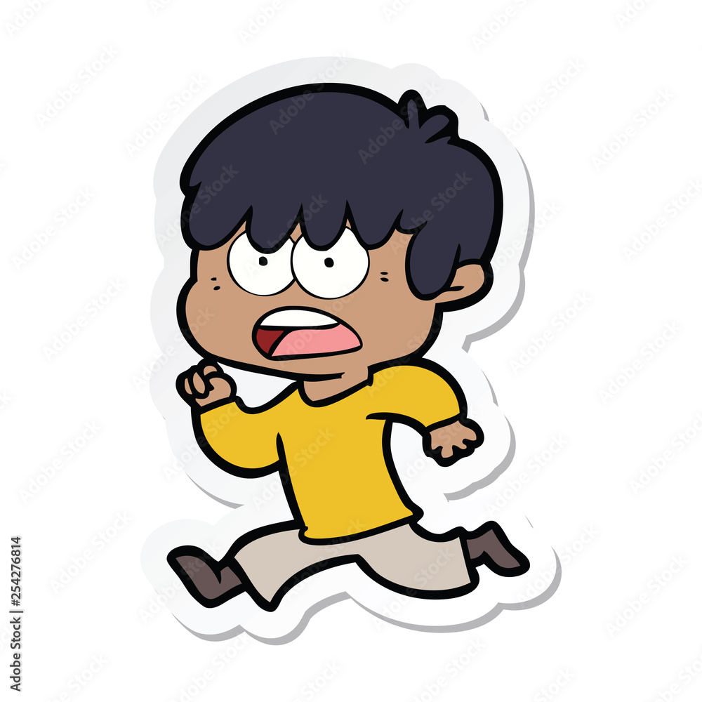 sticker of a worried cartoon boy