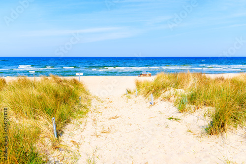 Path to beach among sand dunes in Baabe coastal village, Baltic Sea, Germany