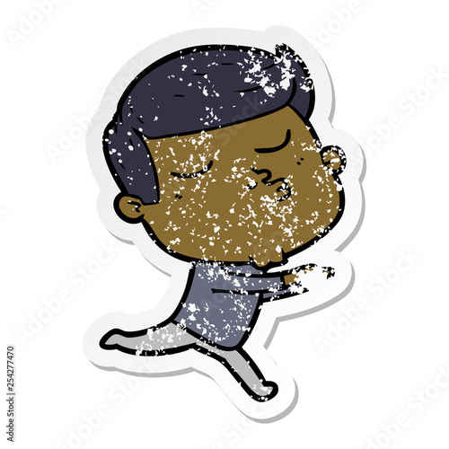 distressed sticker of a cartoon model guy pouting