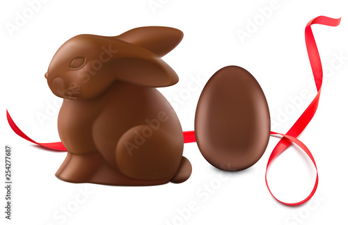 Chocolate easter bunny and chocolate egg isolated on white background. Vector illustration. Ready for your design. EPS10.	