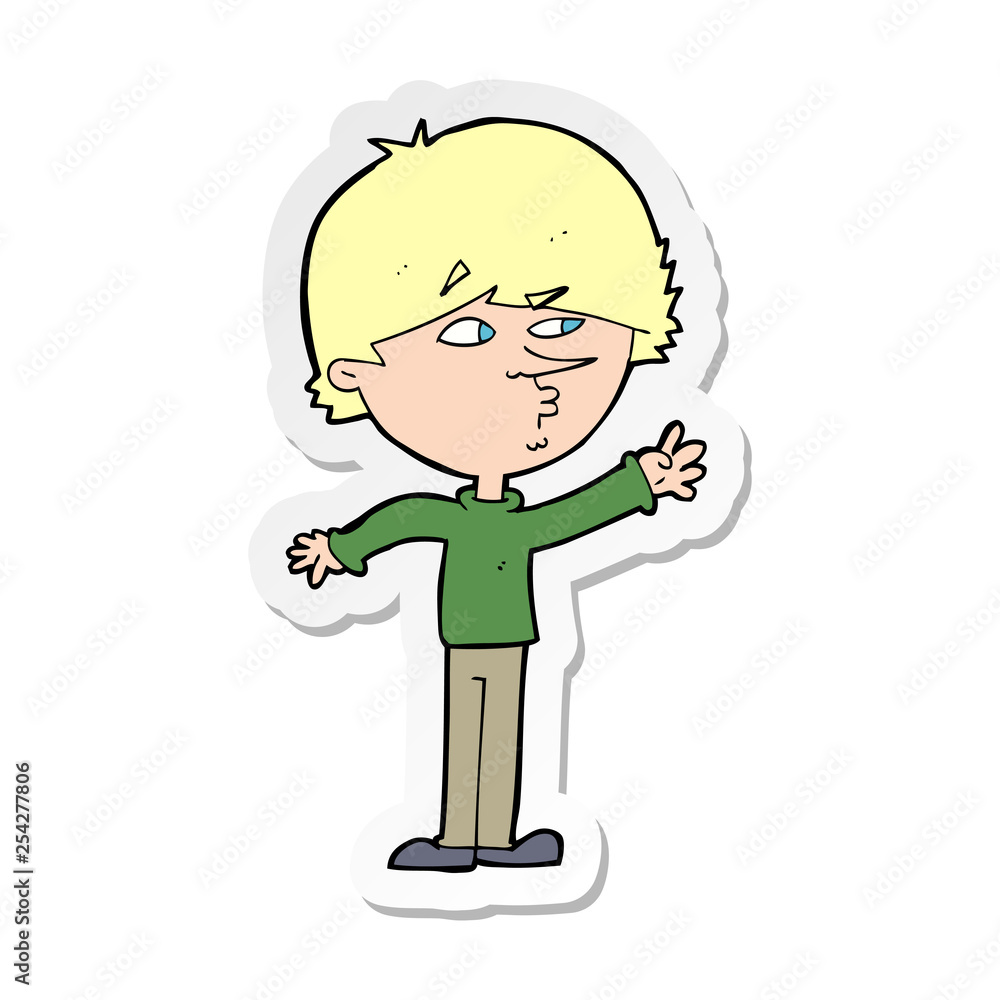 sticker of a cartoon worried man reaching sticker of a cartoon worried man reaching