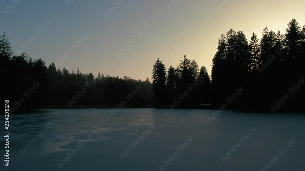 aerial drone Flight over frozen lake winter pruhonice winter sunshine pine trees airplane aerial drone Flight over frozen lake winter pruhonice winter sunshine pine trees airplane