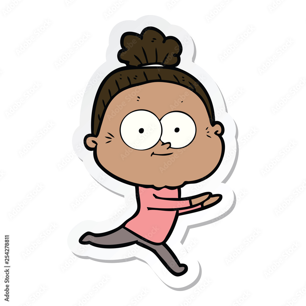 sticker of a cartoon happy old woman