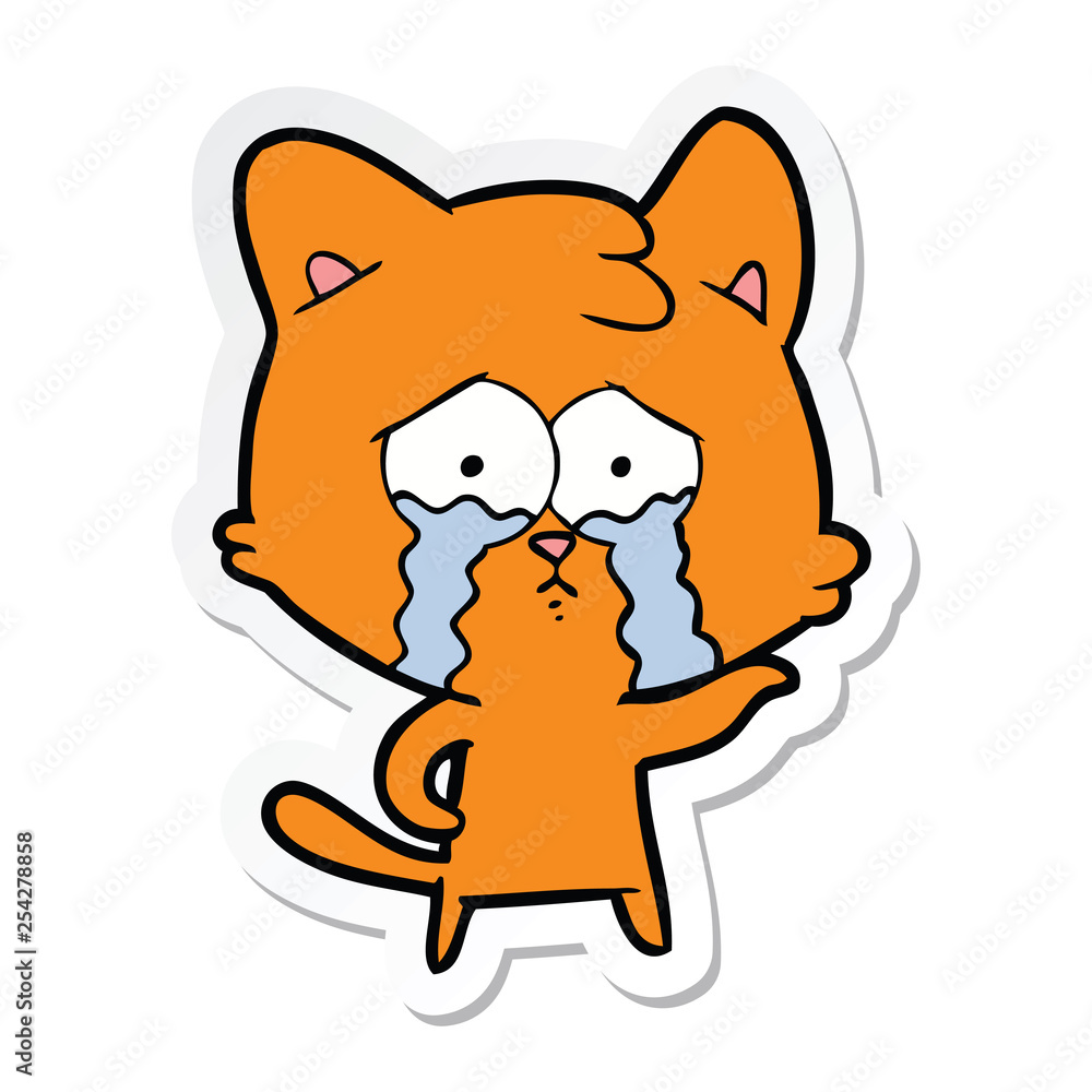 sticker of a cartoon crying cat sticker of a cartoon crying cat