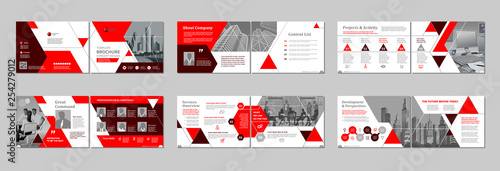 Brochure creative design. Multipurpose template with cover, back and inside pages. Trendy minimalist flat geometric design. Horizontal landscape a4 format.