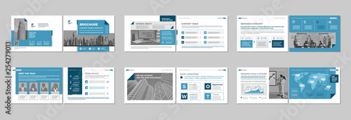 Brochure creative design. Multipurpose template with cover, back and inside pages. Trendy minimalist flat geometric design. Horizontal landscape a4 format.