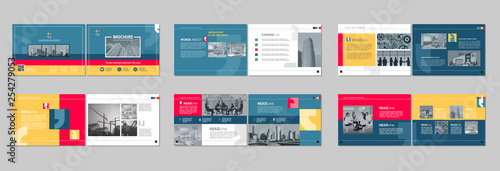 Brochure creative design. Multipurpose template with cover, back and inside pages. Trendy minimalist flat geometric design. Horizontal landscape a4 format.