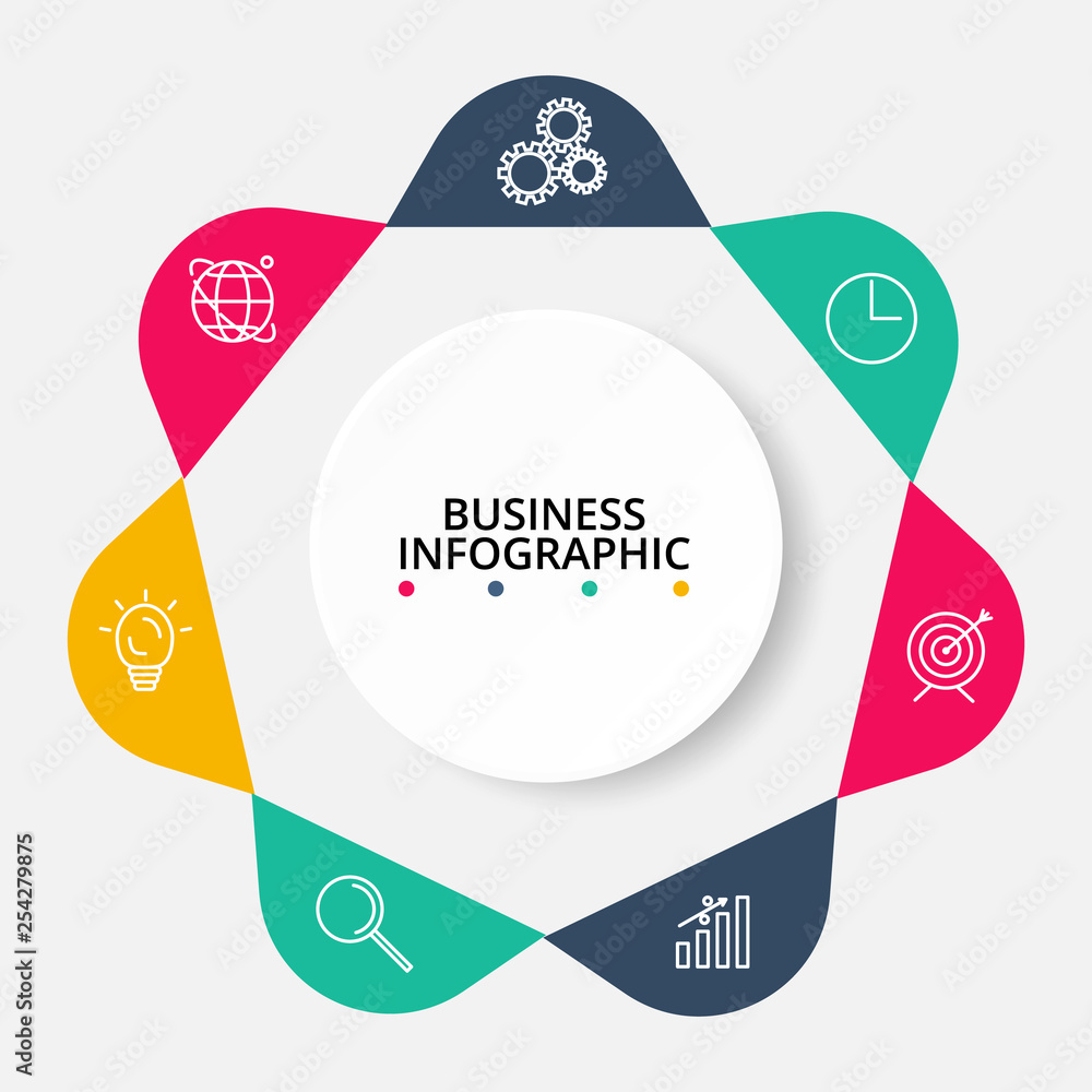 Circle elements of graph, diagram with 7 steps, options, parts or ...