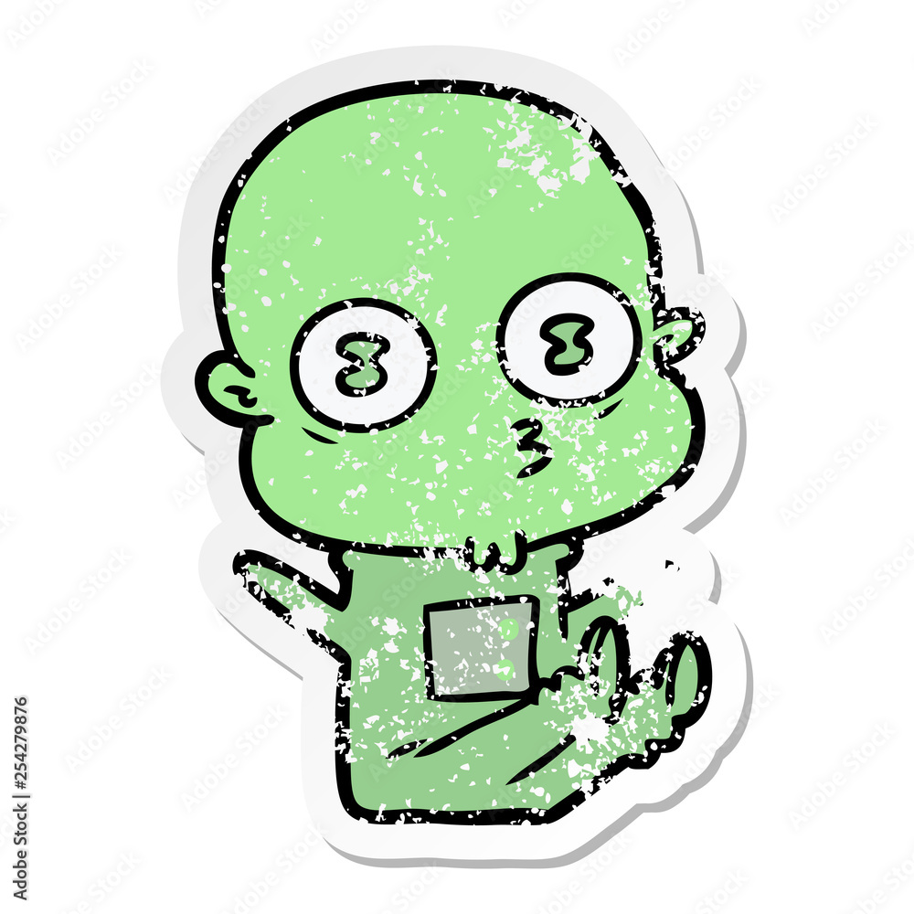 Obraz premium distressed sticker of a cartoon weird bald spaceman