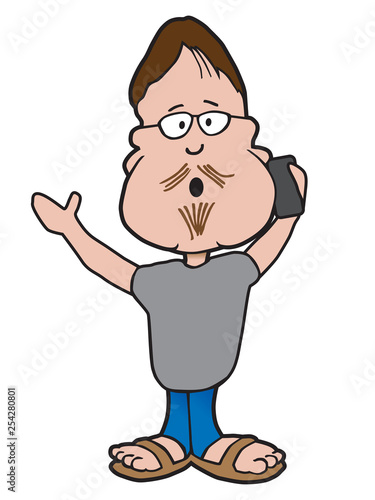 Cartoon Guy on Mobile Phone
