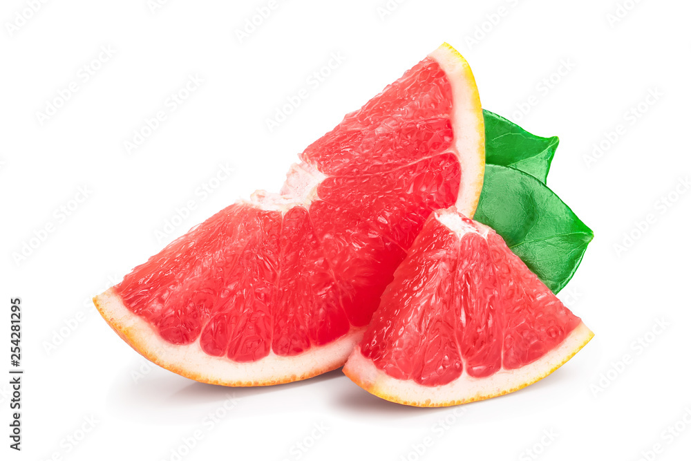 Grapefruit slices with leaves isolated on white background Grapefruit slices with leaves isolated on white background