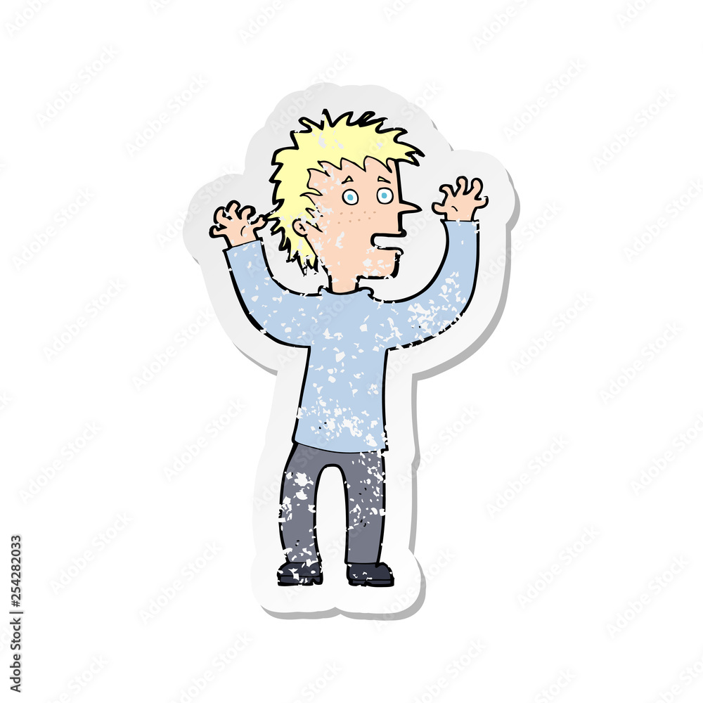 retro distressed sticker of a cartoon excited boy retro distressed sticker of a cartoon excited boy