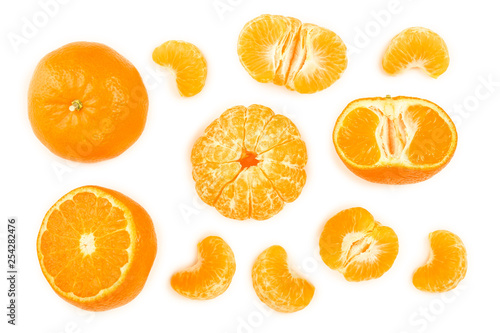 tangerine or mandarin isolated on white background. Top view. Flat lay