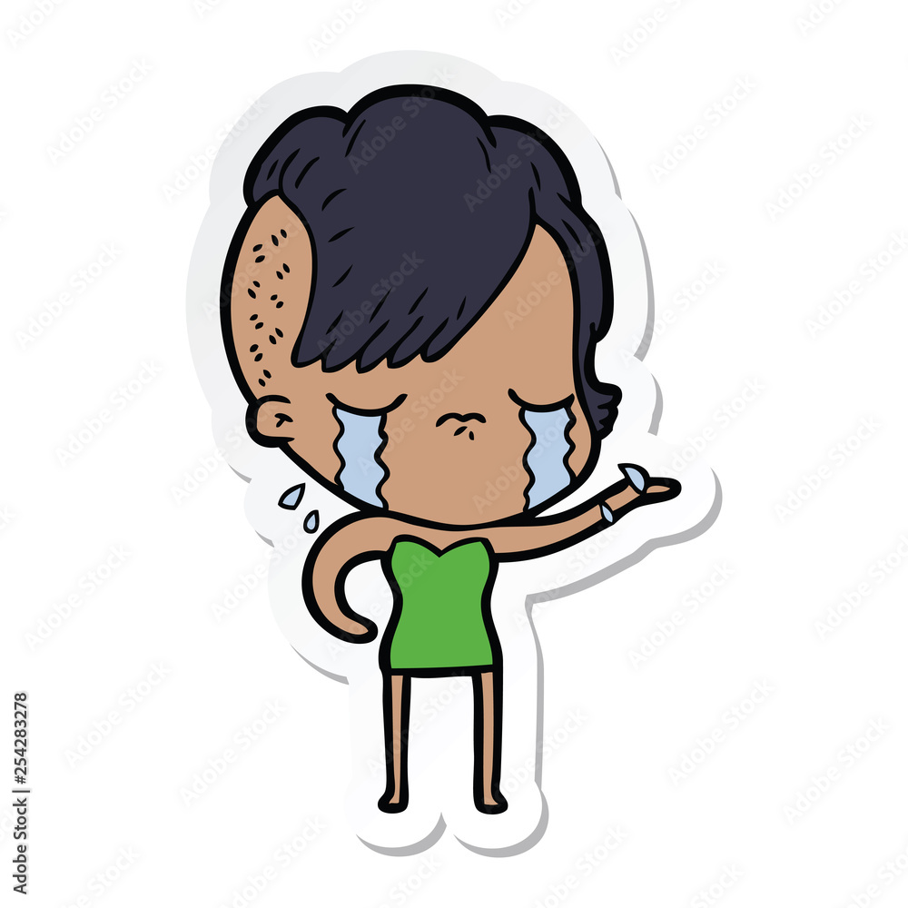 sticker of a cartoon crying girl sticker of a cartoon crying girl