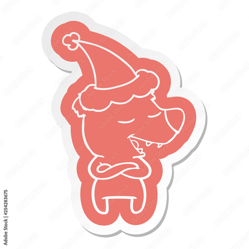 cartoon sticker of a bear wearing santa hat cartoon sticker of a bear wearing santa hat