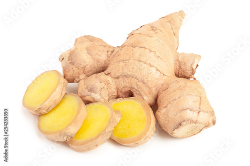 fresh Ginger root and slice isolated on white background