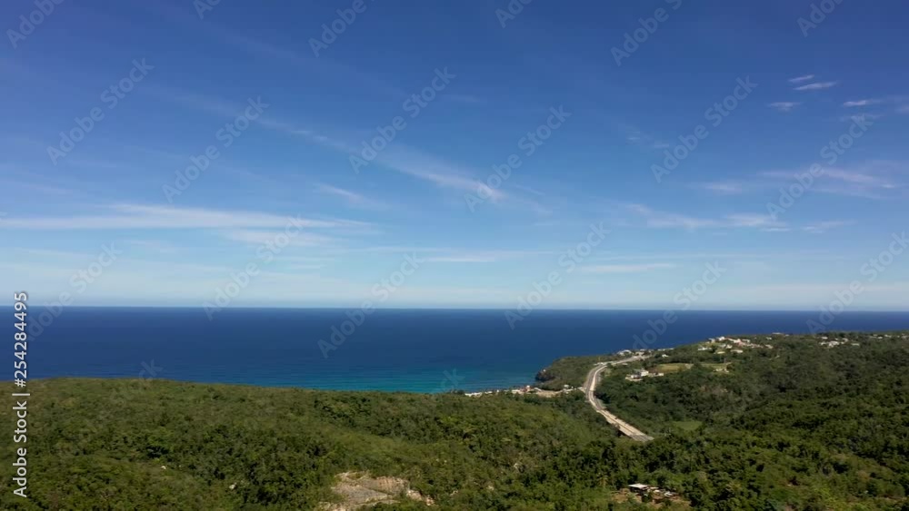 Aerial panning view of a beautiful landscape close to the sea Aerial panning view of a beautiful landscape close to the sea