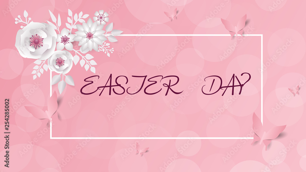 Happy Easter day design with frame egg and flowers.
