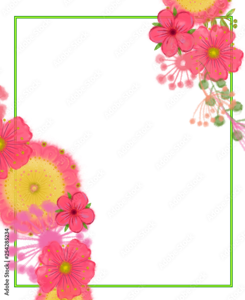 Easter Flower Wreath with Neon Frame Isolated on White Background. Floral Illustration for Print, Card, Invitation, Announcement, Advertisement, Banner etc. Easter Flower Wreath with Neon Frame Isolated on White Background. Floral Illustration for Print, Card, Invitation, Announcement, Advertisement, Banner etc.