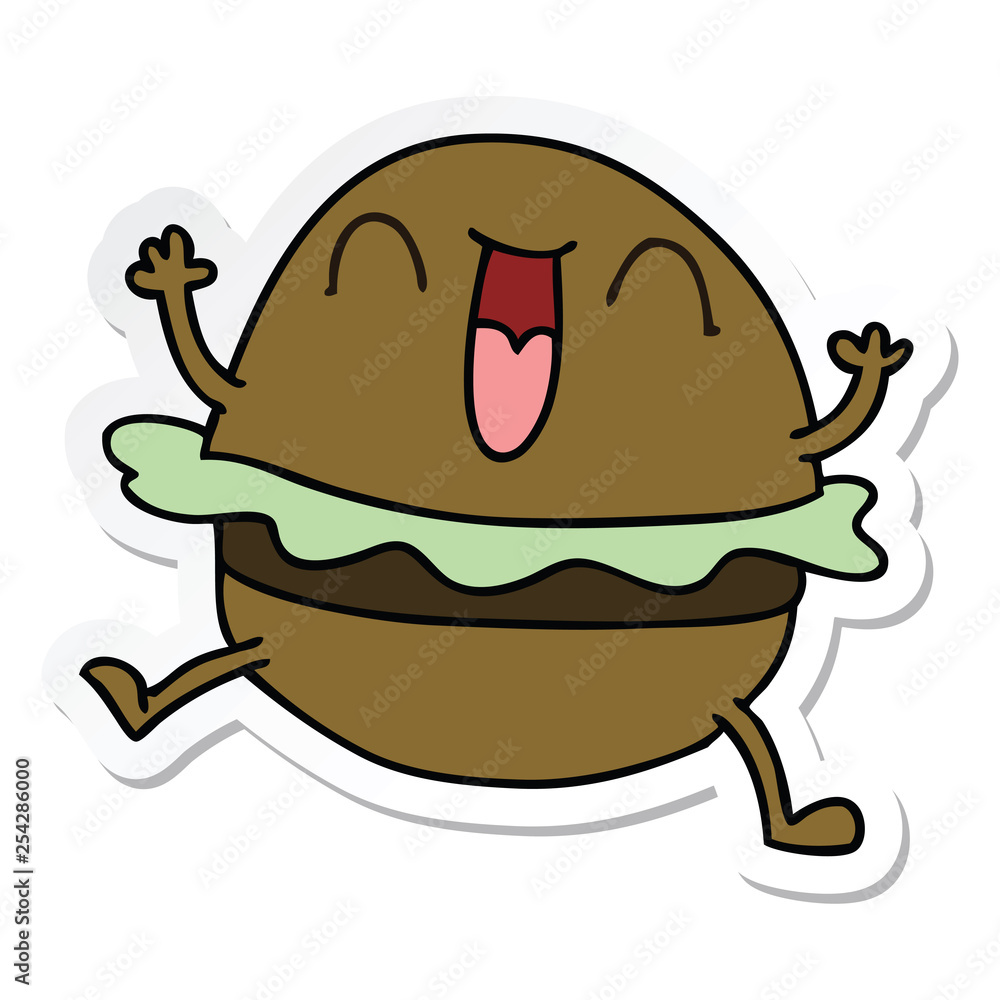 sticker of a quirky hand drawn cartoon happy burger sticker of a quirky hand drawn cartoon happy burger