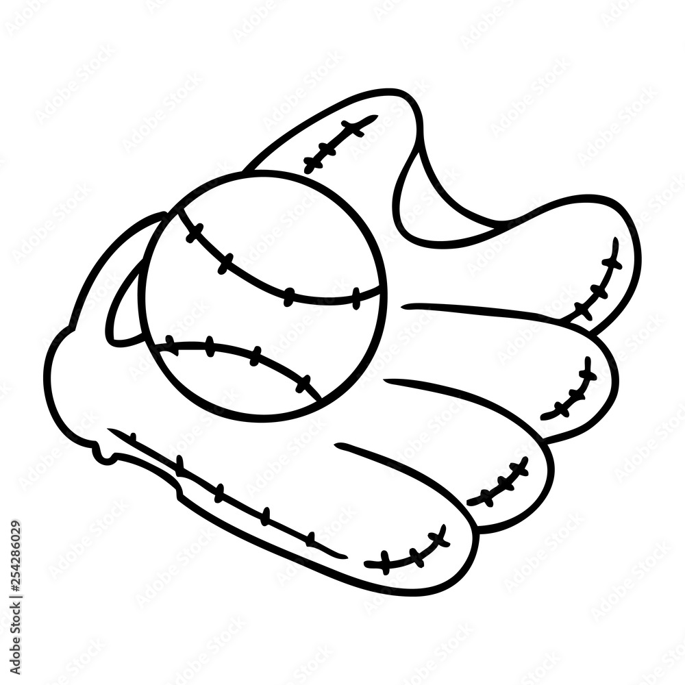 line drawing doodle of a baseball and glove Stock Vector Adobe Stock