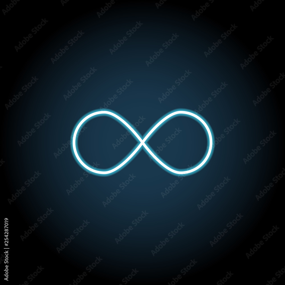 Infinity sign icon in neon style. Simple thin line, outline vector of web, minimalistic icons for UI and UX, website or mobile application Infinity sign icon in neon style. Simple thin line, outline vector of web, minimalistic icons for UI and UX, website or mobile application