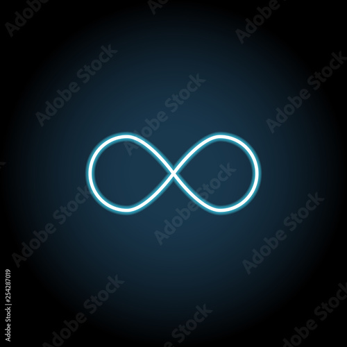 Infinity sign icon in neon style. Simple thin line, outline vector of web, minimalistic icons for UI and UX, website or mobile application