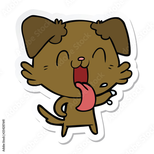 sticker of a cartoon panting dog