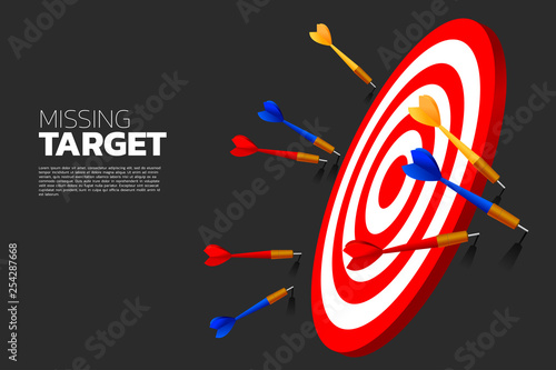 dart arrow hit out of the dartboard . Business Concept of missing the marketing target and customer.Fail on company mission and goal.
