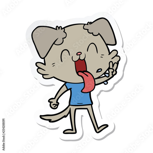 sticker of a cartoon panting dog