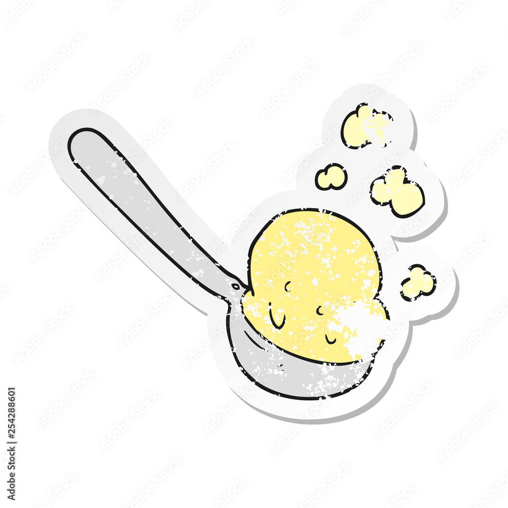 retro distressed sticker of a cartoon scoop of ice cream retro distressed sticker of a cartoon scoop of ice cream