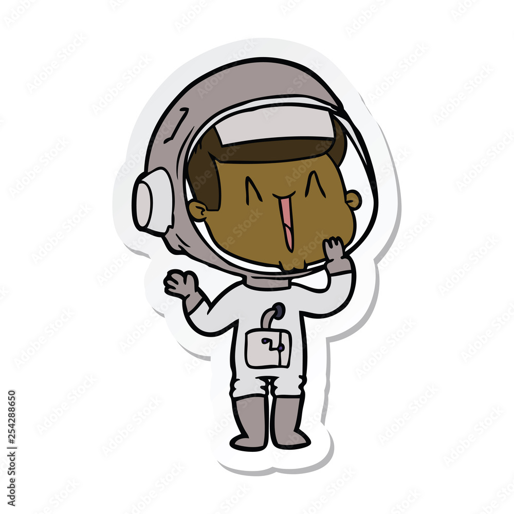 sticker of a laughing cartoon astronaut