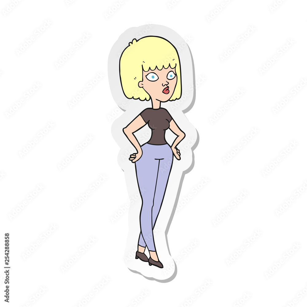 sticker of a cartoon woman with hands on hips sticker of a cartoon woman with hands on hips
