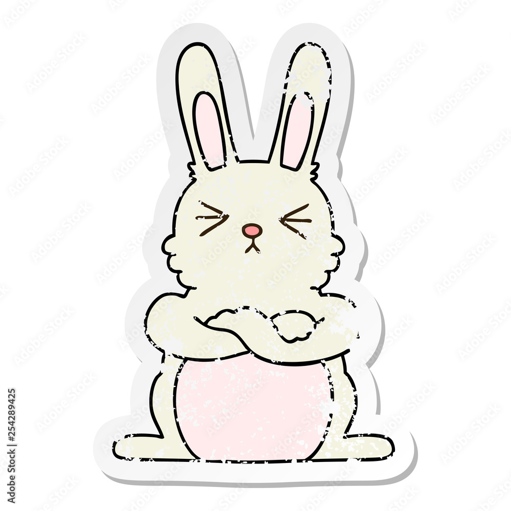 Obraz premium distressed sticker of a quirky hand drawn cartoon rabbit