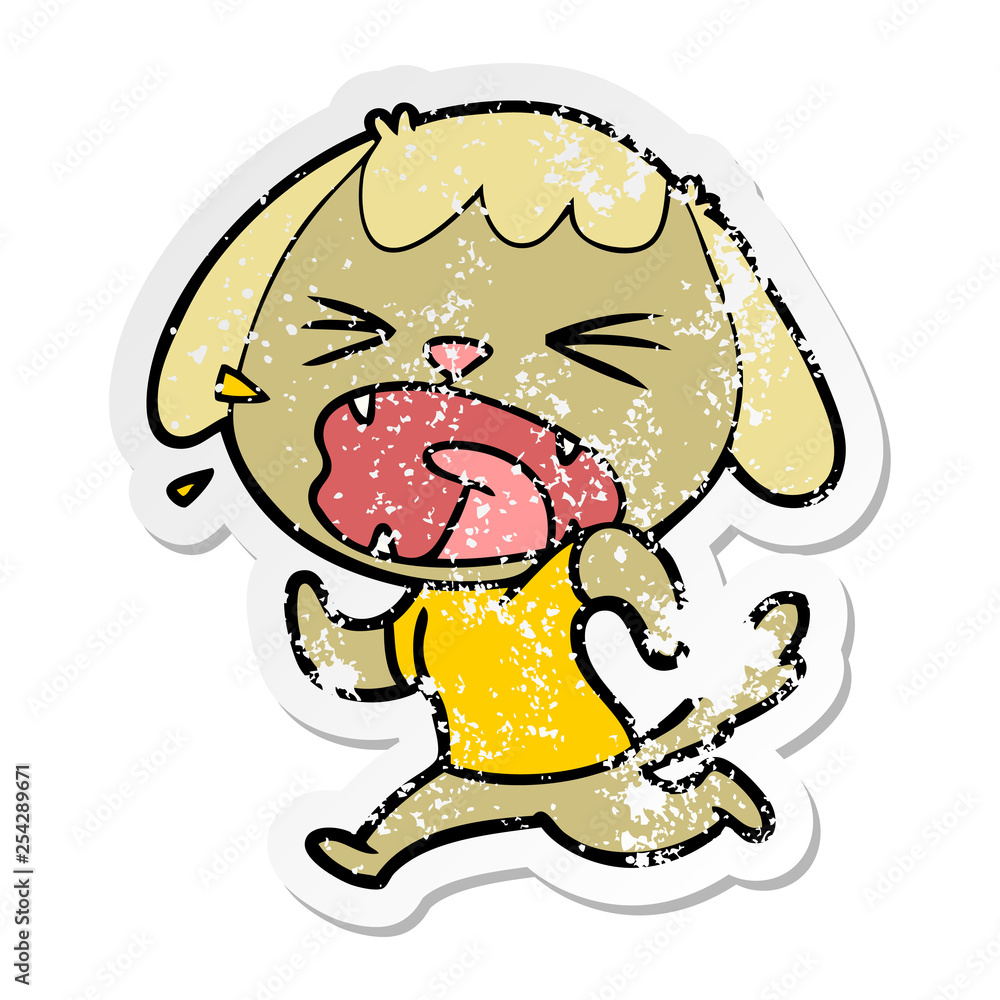 Obraz premium distressed sticker of a cute cartoon dog barking