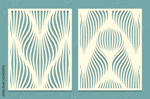 Set of decorative panels for cutting paper cards, design elements, scrapbooking and other. Geometric wavy line pattern. Laser cut