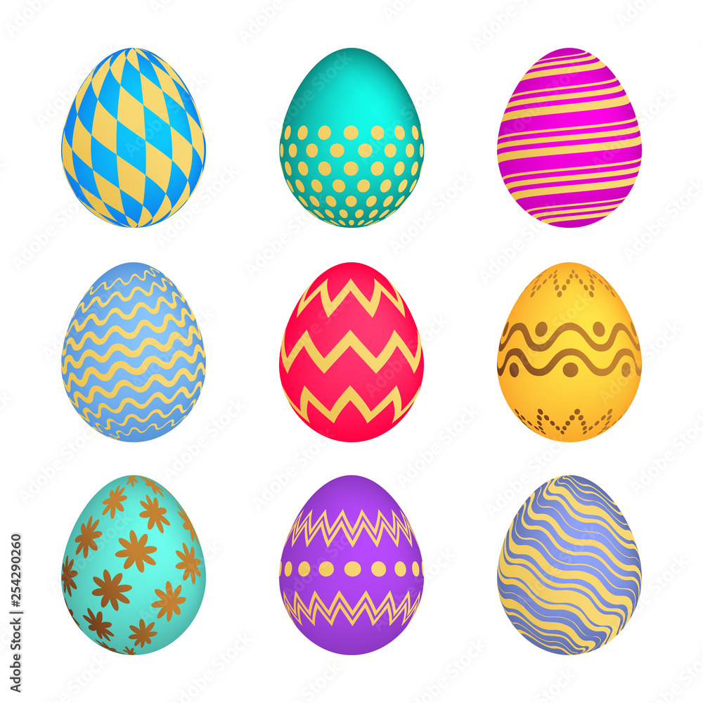 Set of Nine Easter eggs with colorful texture Set of Nine Easter eggs with colorful texture
