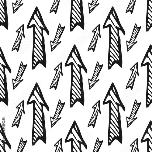 Fototapeta Naklejka Na Ścianę i Meble -  Seamless pattern with black hand drawn arrows