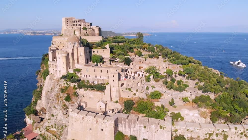 Aerial of the Aragonese castle in the summer. Aerial of the Aragonese castle in the summer.
