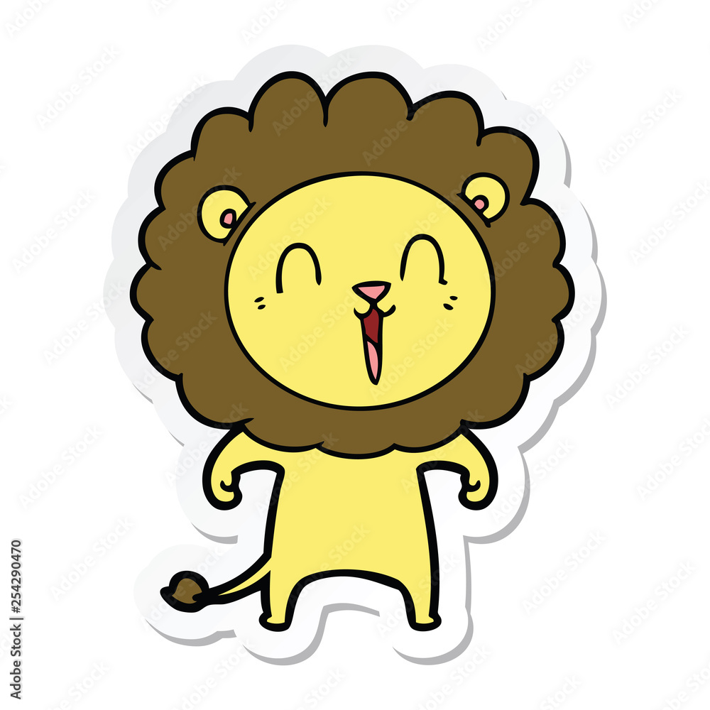 sticker of a laughing lion cartoon sticker of a laughing lion cartoon